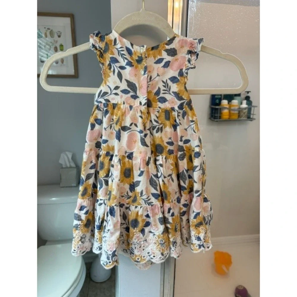 Catherine Malandrino Baby Girls 18M Sunflower Floral Tiered Dress Eyelet Hem